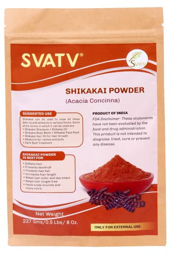 SVATV Shikakai Puder/Acacia Concinna (227g) - Reines natürliches Haarausfallwachstum Chemische SLS PPD-freie Seife Shampoo Tiefenreinigung Verdickungsglanz-Conditioner