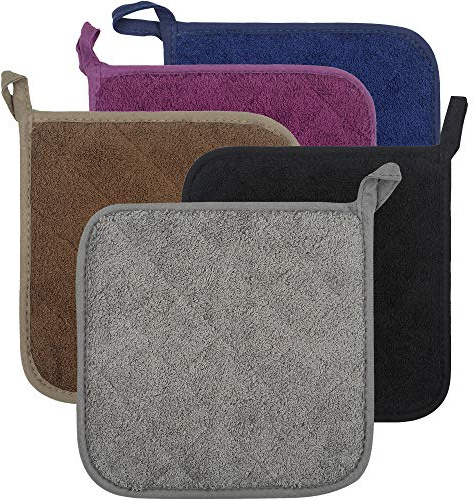 100% Cotton Kitchen Everyday Basic Terry Pot Holder Heat Resistant Coaster Potholder for Cooking and Baking Set of 5 (Multi Color 2, Potholder)