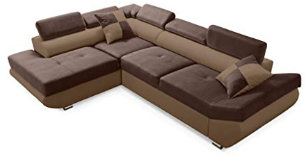 Robin Inspire Divano Angolare Modulare 4 Posti - Divano Letto a L Sinistro - Contenitore, 5 Poggiatesta Regolabili, 2 Cuscini - per Soggiorno Moderno - 280 cm Saturn Cioccolato Nougat