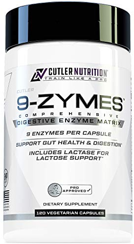 Cutler Nutrition 9-Zymes Digestive Enzyme Supplement: Contains Bromelain, Protease, Lipase, Lactase & More to Help Reduce Bloating, Improve Absorption and Reduce Gas, 120 Servings/Capsules