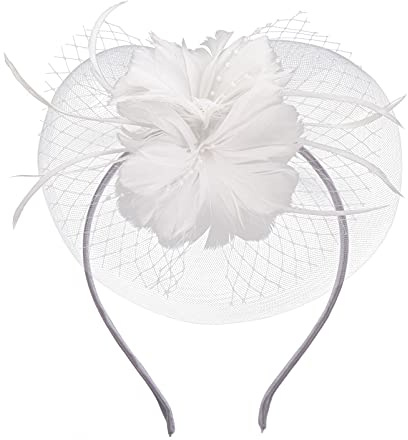 Fascinator Stirnband Vintage Tee Party Haar Hoop Retro Braut Headwear mit Schleier 1920S Cosplay Haar Zubehör Weiß