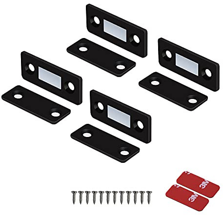 Mousike Magnete per Porta Magnetica Ultra Sottile per Armadietto Magnete per Cassetto in Acciaio Inox per Chiusura Porta Scorrevole Armadio da Cucina Armadio Armadio Closer (4 Pezzi, Nero)