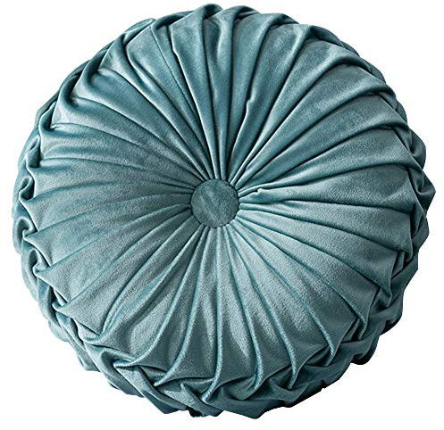 Leeko Rund Wurfkissen, 35cm Samt Plissierter Kürbis Zierkissen Gefülltes Kissen Stuhl Kissen Sitzkissen, Dekorative Kürbiskissen Für Zuhause, Sofa, Stuhl, Bett, Auto-Dekoration, Blau