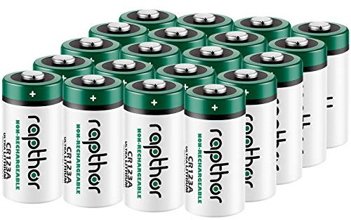 Rapthor 1650 mAh förpackning med 20 CR123A batterier, 3 V litiumbatteri för ficklampa, intelligent instrumentation, larmsystem, engångsbatteri, inte för Arlo