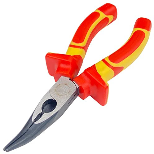 WEDO VDE 1000V Insulated Snipe Nose Pliers,6 inch Round 45 Degree Bent Needle Nose Pliers, Injection Pliers with Chrome Vanadium Steel Body and Anti-Slip Handle
