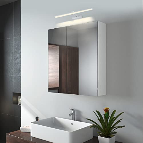 EMKE Spiegelschrank Bad mit Beleuchtung Badezimmer Spiegelschrank Spiegelschrank Bad mit Spiegelleuchte 40cm Neutral Licht, Badschrank mit Doppelseitiger Spiegel (Weiß-60x65x14cm)