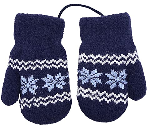 Faxianther Baby Kids Winter Warm Gloves Toddler Girls Boys Knitted Thermal Mittens with Neck Hanging String and Furry Fleece Lined Outdoor Cycling Walking Snow Gloves for Age 0-2y