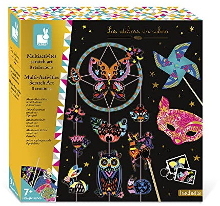 Janod - Kombi-Set Scratch Art – 8 Kreationen – Kratzbilder – Les Ateliers du Calme – Kreativ-Set für Kinder – Geschicklichkeit & Konzentration – Ab 7 Jahren, J07993