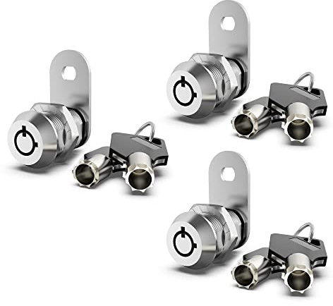 Lot de 3 verrous d'armoire avec clés, verrous à came de 1,5 cm à clés identiques, serrure de rangement pour camping-car, porte de compartiment de camping-car, serrure de boîte aux lettres, ensemble de
