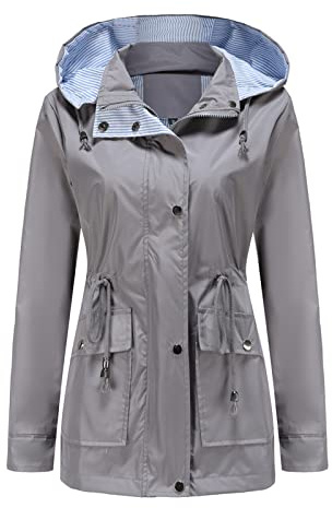 MODFUL Women Long Sleeve Rainproof Jacket Waterproof Windbreaker Hooded Lightweight Windproof Outdoor Coat
