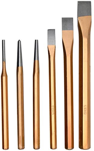 6 Piece Chisel Set - High Carbon Steel Punching, Flat, Point, Masonry Chisel for Brick Wall, Granite Percussion Tool