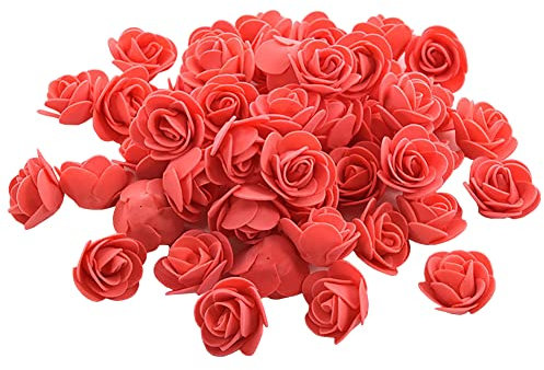 JIHUOO 100 Stücke 3,5 cm Schaumrosen Künstliche Rosenköpfe Foamrosen Kunstrosen Köpfe Kunstblumen für für Basteln Valentinstag Hochzeit Deko Rot