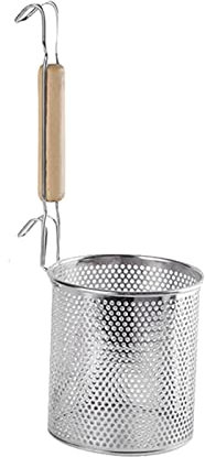 TOMYEUS Frittierkorb Sieb aus Edelstahlnudel mit Haken und Holzgriff, Siebkorb for Knödel, Udon, Gemüse oder Nudeln Friteusenkorb (Size : 12cm)