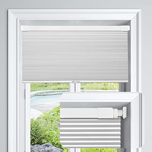 LazBlinds Jalousie, schnurlos, zellular, für Fenster, kein Werkzeug, kein Bohren, Verdunklung, für Fenstergröße 96,5 x 122 cm (B x H), Silberweiß