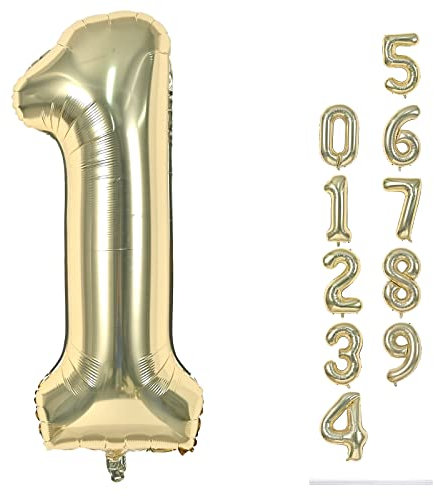 Champagne Gold Number 1 Balloons, 40 In Large Light Gold Number 1 Foil Helium Balloons for Girls Women, Self Inflating Number Balloons 0-9 for Men Boys 1st 10th Birthday Anniversary Party Decoration