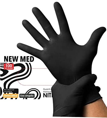 Generico Guanti in Nitrile Neri Senza Polvere, ipoallergenici, Guanti per alimenti, Confezione 100 Pezzi (XL)