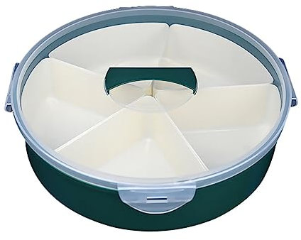 Klar Snack Tablett mit deckel, 5 abnehmbare Fächer Serviertablett Snacks Aufbewahrungsbox Rund Snackschale Serviertablett mit Griff Snack Snackteller für Süßigkeiten, Obst, Nüsse, Snacks-28cmx8.5cm