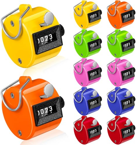 Copkim 12 Pcs Clicker Counter, ABS Hand Tally Counter, 4 Digit Number Clickers Metal Hand Counters for School Coaching, Scoring, Stadium, Tasbih Counters, Stitch Counte for Crocheting(Bright)