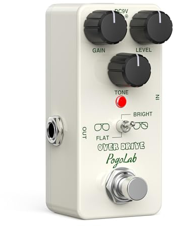 Overdrive Gitarren-Effektpedal, POGOLAB Overdrive Guitar Pedal mit Helle/Flache Töne, Tragbares Overdrive-Gitarreneffektpedal Stompbox, True Bypass, Analoge Gitarrenpedal für Heavy Metal/Hard Rock
