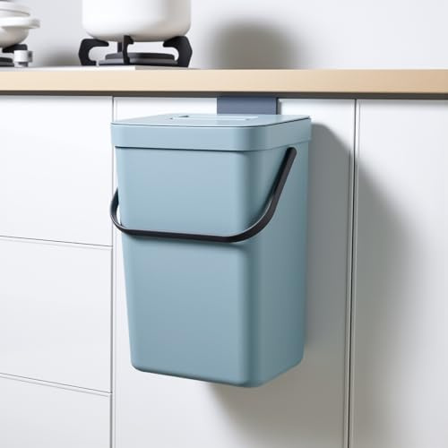 MONGTINGLU Bidone da cucina sospeso con coperchio, per cucina, bagno, armadietto, secchio per compost con coperchio, 12 l (blu discreto)