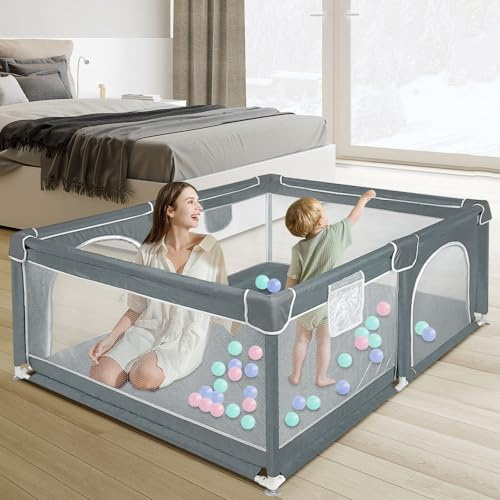Parque infantil, 120 x 120 x 66 cm, valla para bebés, pequeño parque modular infantil para el apartamento, parque de juegos para bebés, valla de seguridad con puerta de seguridad, base antideslizante,