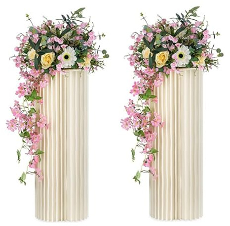 2PCS Hochzeit Karton Blumensäule Vasen, Faltbarer Blumenständer Dekosäule Weiß Zylinderförmige Blumenständer mit Acrylplatte für Hochzeit Verlobung Geburtstag Tischdekoration 100cm