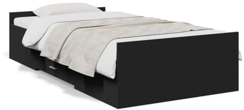 Rantry Bett mit Schubladen Stauraumbett Bettgestell Holzbett Bett Einzelbett Doppelbett Bettrahmen mit Lattenrost Jugendbett Schubladenbett Schlafzimmer Schwarz 75x190 cm Holzwerkstoff