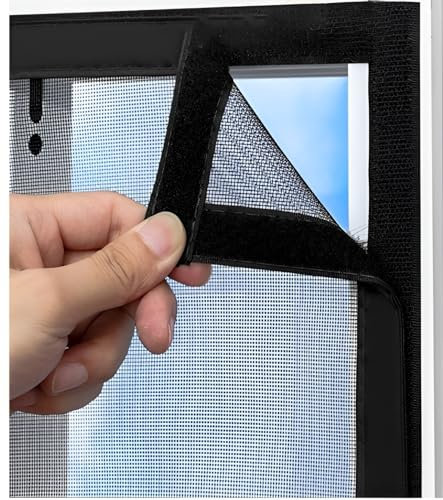 Katzennetz Fenster für Balkon Ohne Bohren Edelstahl, Katzensichere Fliegengitter mit Klettband Selbstklebend, Katzensichere Fliegengitter Fliegennetz Fenster Transparent Langlebig Robust(90x100cm)