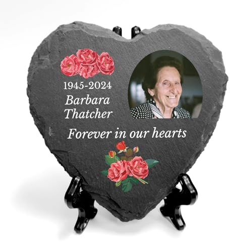 You Personalise Personalised UV Printed Photo Memorial Grave Marker Heart Slate With Optional Display Stand