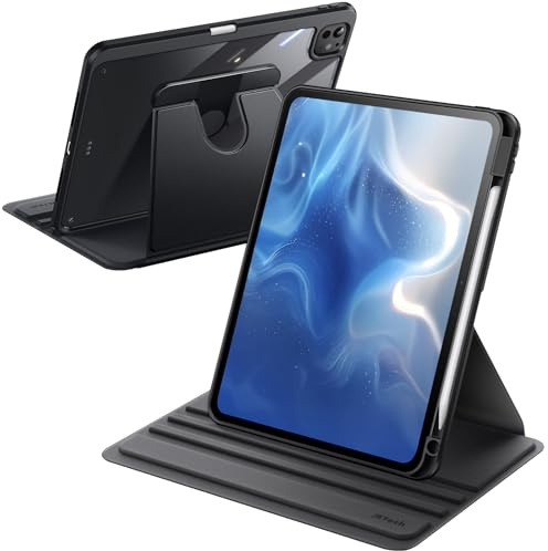 JETech Roterande Fodral för iPad Pro 11-Tum M5/M4 2025/2024 (6:e/5:e Generationen) med Pencil Hållare, 360 Grader Roterande Skyddande Stå Case Klar Tillbaka, Automatisk Väckning/Sömn(Svart)