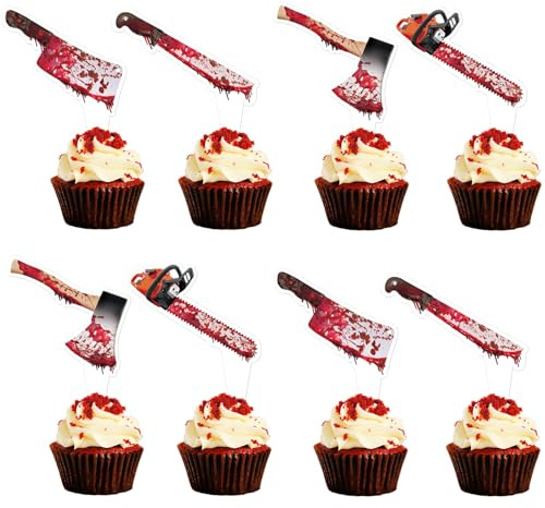 28Stk Blutiges Messer Cupcake Topper Halloween Kuchen Topper | Blutiges Kettensägen, Äxte, Messer Kuchen Dekorationen,Halloween Blutige Geburtstag Hochzeit Cupcake Torten Dekorationen