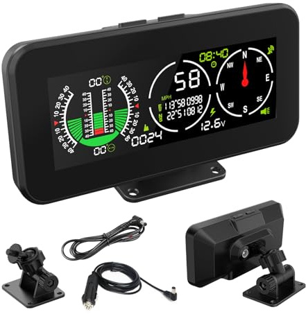 M60 GPS HUD Slope Meter Tachometer mit Fahrzeugneigungswinkel | Kippwarnung bei Überneigung, Misst Neigung & Höhe & Koordinaten, integrierter Kompass, stabiler Betrieb -40°C bis +80°C