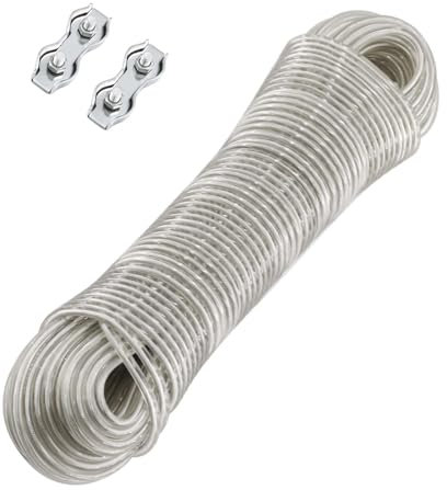 alwaiiz Filo per bucato con anima in acciaio, 30 m, per esterni, con 2 tenditori, extra forte per balcone e giardino, portata di 120 kg