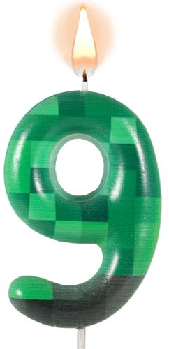 lasuroa Velas de Cumpleaños con Temática de TNT para Tartas, Velas de Cumpleaños con Números de Píxeles Verdes Adornos para Tartas de TNT para Cumpleaños Decoración de Fiestas Videojuegos (Número 9)