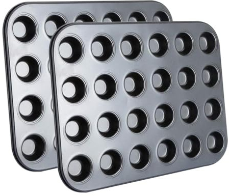 Eidoct 2 Pack Mini Muffin Tray Non-Stick for Muffins, 24 Cup Muffin Baking Tray with Heat Conduction, Robust Carbon Steel, 38x26x2cm