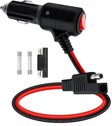 HuaLiSiJi SAE a Mechero Coche con Interruptor 12V 24V Cable SAE a Enchufe Mechero 14AWG 20A Para Motocicletas, Mezcladoras, Cargadores Solares (0.5m)