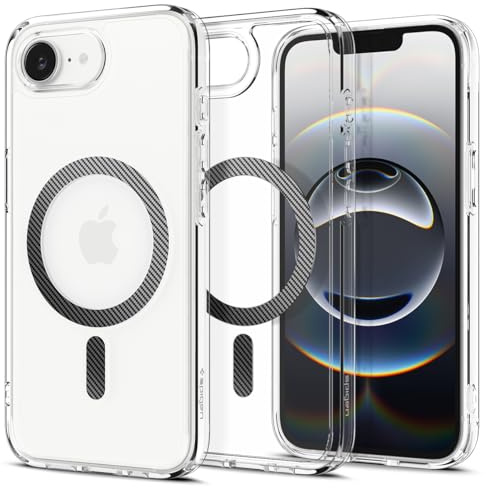 Spigen Ultra Hybrid MagFit Case for iPhone 17e / 16e, MagSafe Compatible Phone Cover [Anti-Yellowing] [Military-Grade Drop Protection] - Clear Carbon Fiber
