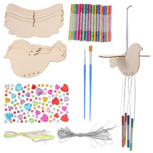 BESTonZON 6-teiliges Vogel-windspiel-bastelset Für Kinder Mal-bastelset Windspiel-set Für Kinder Kunstbedarf Dekorative Windglocke Für