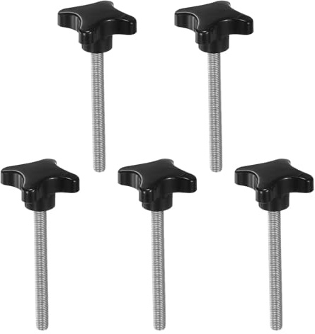 QUARKZMAN 5 Stück Sterngriffmutter Rändelschraube M10 x 100mm Metrisches Gewinde 60mm 4-Punkt-Kunststoffkopf Gewindestiftknopf Handfestziehen Daumenschraube Jig-Griff, Schwarz