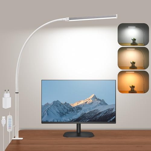 LIBORA LED Schreibtischlampe Klemmbar, Klemmleuchte, Weiß