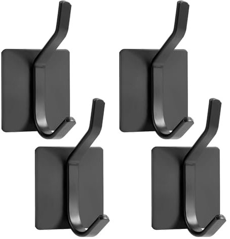 Vinabo 4 - teilige Klebehaken, Starke Selbstklebende Doppelhaken Für Schränke, Türen, Wände, Ohne Bohren, Rostfrei (schwarz)