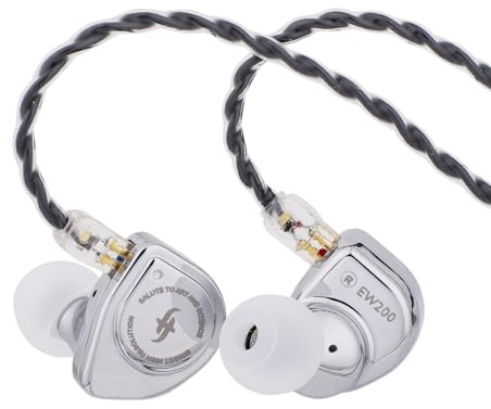 Linsoul SIMGOT EW200 - Auricolari in-ear con diaframma SCP da 10mm, con corpo interamente in metallo, cavo OFC rimovibile da 0,78mm a 2 pin placcato argento, per audiofili (EW200 Con Microfono)