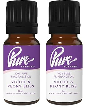 Pure Scented 20ml Fragrance Oils - 2 x 10ml Suitable for Candles, Soaps, Slime, Diffusers, Cosmetics, Wax Melts, Designer (2 x 10ml, Violet & Peony Bliss)