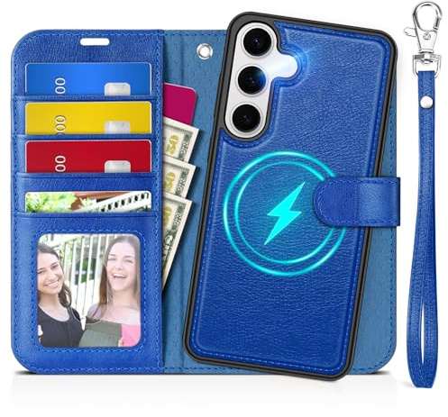TUCCH Etui pour Galaxy S25 5G, 2-en-1 Détachable Coque Dragonne [RFID Blocage] Portefeuille Cuir Synthétique, Housse Folio TPU à Clapet Béquille Protection pour Galaxy S25 6,2 - Bleu Saphir Texturé