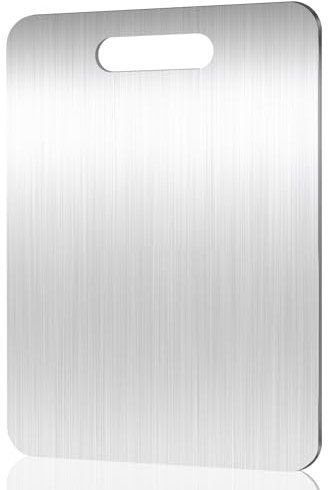 Halinuia Planche a Decouper Inox,Planche à Découper Acier Inox 304 pour Viande, Légumes, Fruits, Pain et Fromage (34 x 23 cm)