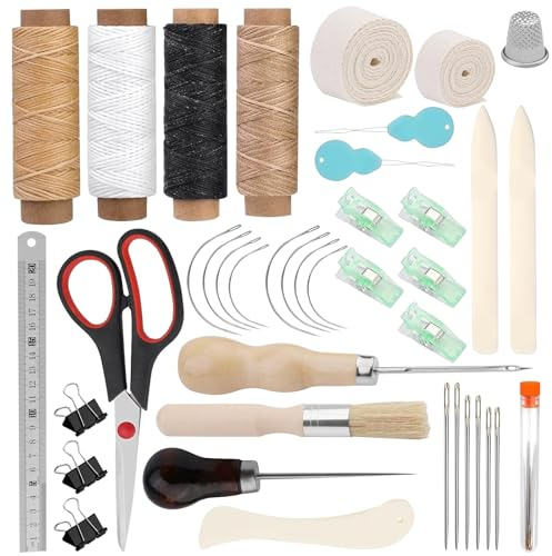 RANJIMA 41-teiliges Buchbinde-Set, Buchbindewerkzeuge, Buchbindeset für Anfänger, Buchbinden Zubehör Set, Buchbinde-Starter-Werkzeuge mit Bindeband, Gewachstem Faden, Ahle für DIY-Buchbindehandwerk