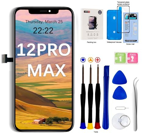 EFaith Pantalla para iPhone 12 Pro MAX 6.7 LCD táctil de Repuesto con Herramienta de reparación, Vidrio Templado Adhesivo para Modelos A2342, A2410, A2412, A2411, Negro