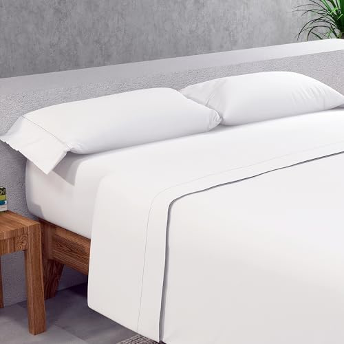 SOMNI HOME Juego de Sábanas Lisas Ajustables y Resistentes – Sábanas para Cama 105 cm – Ropa de Cama Suave Fácil Lavado Color Blanco.