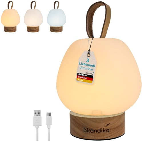 Skandika Campinglampe Gnista | wiederaufladbare LED Lampe, 180 - 210 Lumen, mit USB Typ C Ladekabel, 2000 mAh, 3 Lichtfarben, stufenlos dimmbar, zum Aufhängen | Laterne für Camping, Outdoor, Wandern