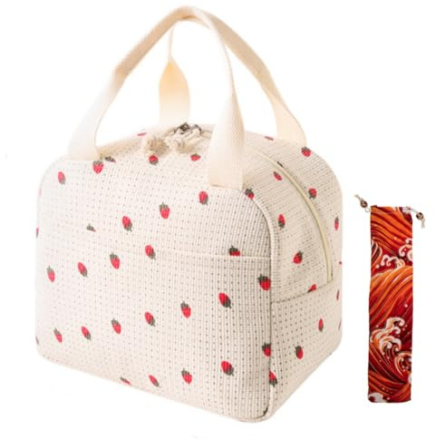 Bolsa de Almuerzo para Mujeres, Bolsa Termica Porta Alimentos, Herméticas para el Almuerzo para Niñas, Bonita Bolsa Térmica Portátil de Mano para la Escuela, Oficina, Picnic con Cubiertos Bolsa